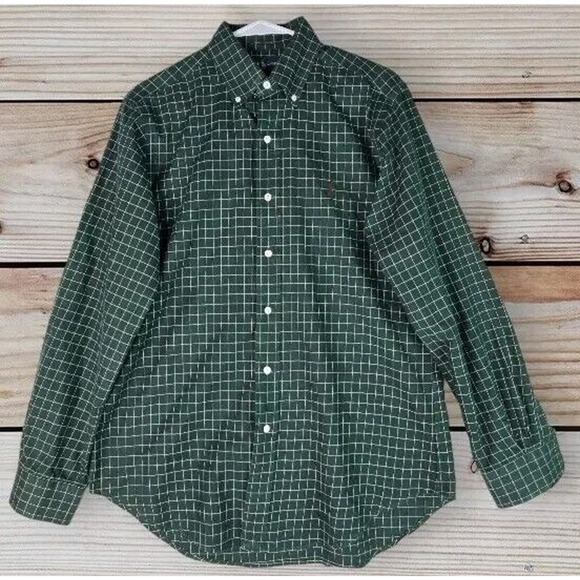 Ralph Lauren Classic Fit Men's M Shirt Button Down Green Plaid Pit To Pit 23 IN - Picture 1 of 5